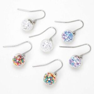 Claire's Silver Holographic Shaker Drop Fish Hook Earrings, Colourful Bead Balls